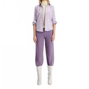 NEW THEO THE LABEL echo mix stripe pearly shirt in mauve gunmetal